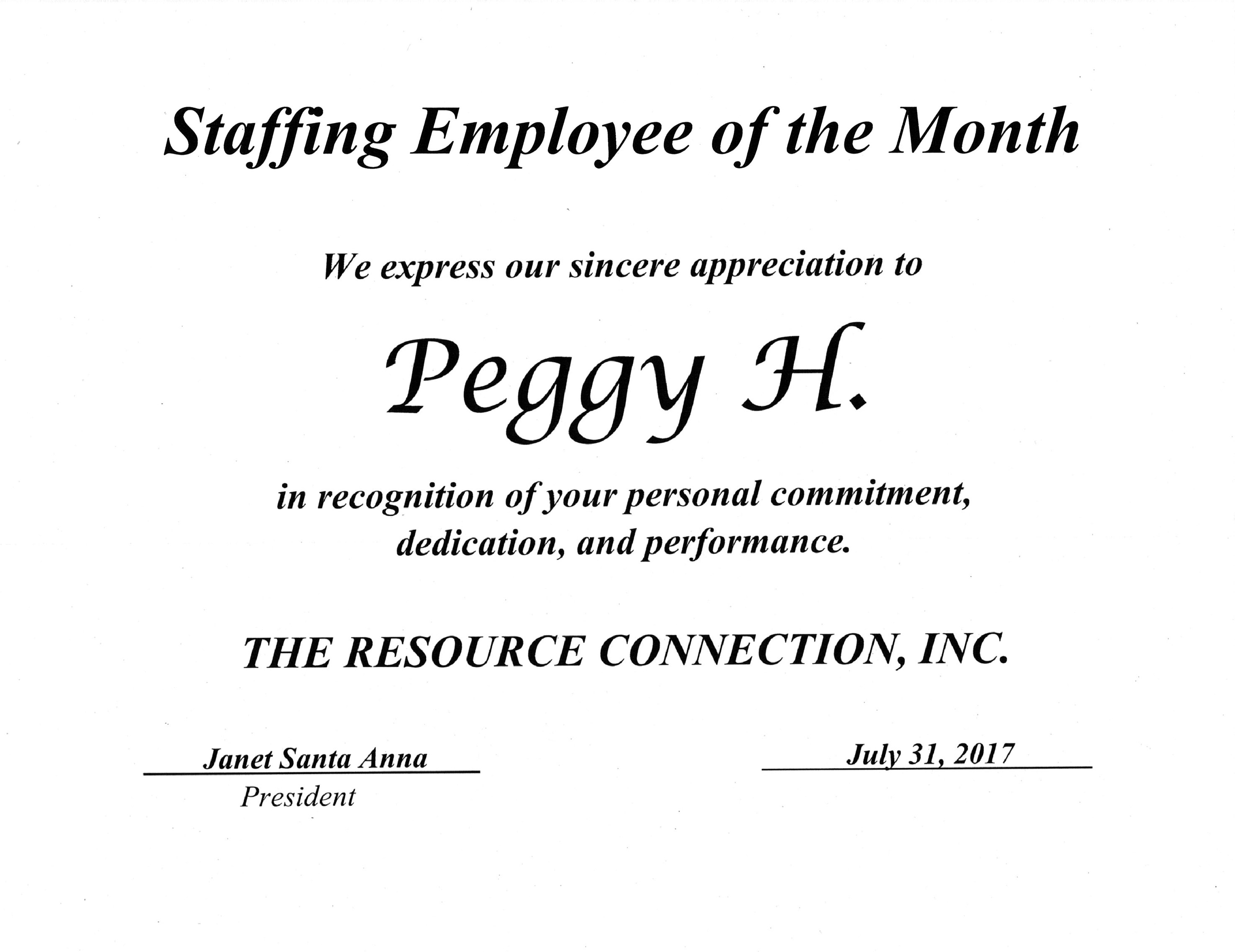 Peggy H. – June 2017 – Motivated and Eager