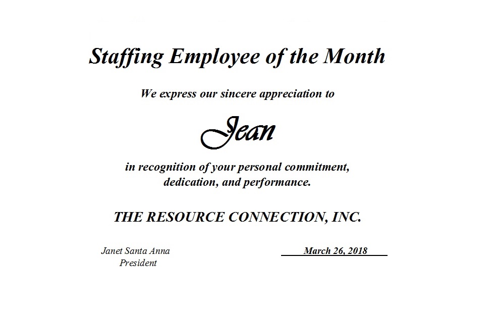Jean T. – January 2018 – Excellent Customer Service