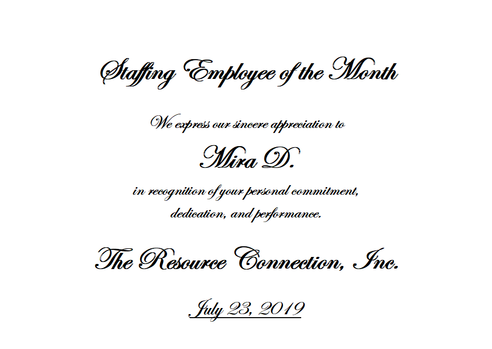 Mira D. – May 2019 – A Positive Attitude